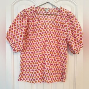 J. Crew Pink and Orange Patterned Blouse Size Medium
